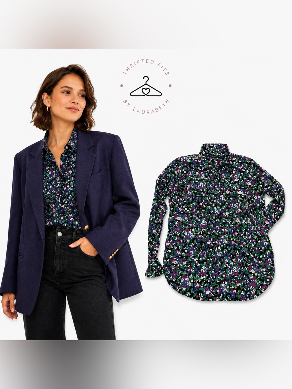 Lauren Ralph Lauren Black Floral Button-Front Women's Shirt